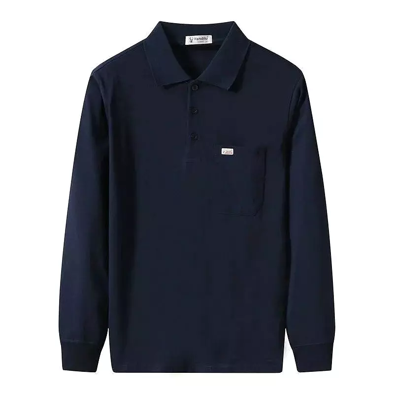 Men Long Sleeved Polo Shirt Cotton