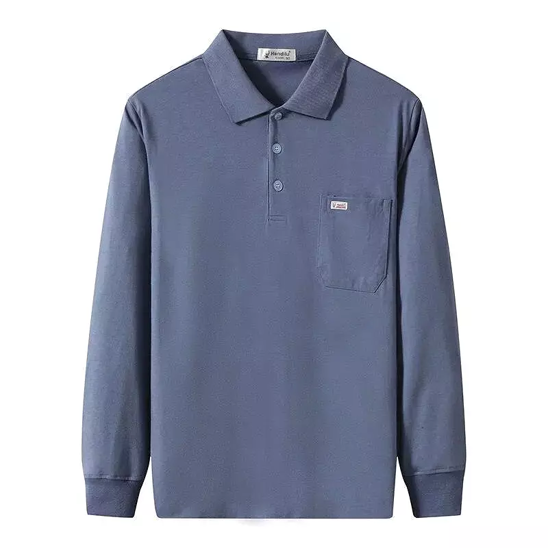 Men Long Sleeved Polo Shirt Cotton