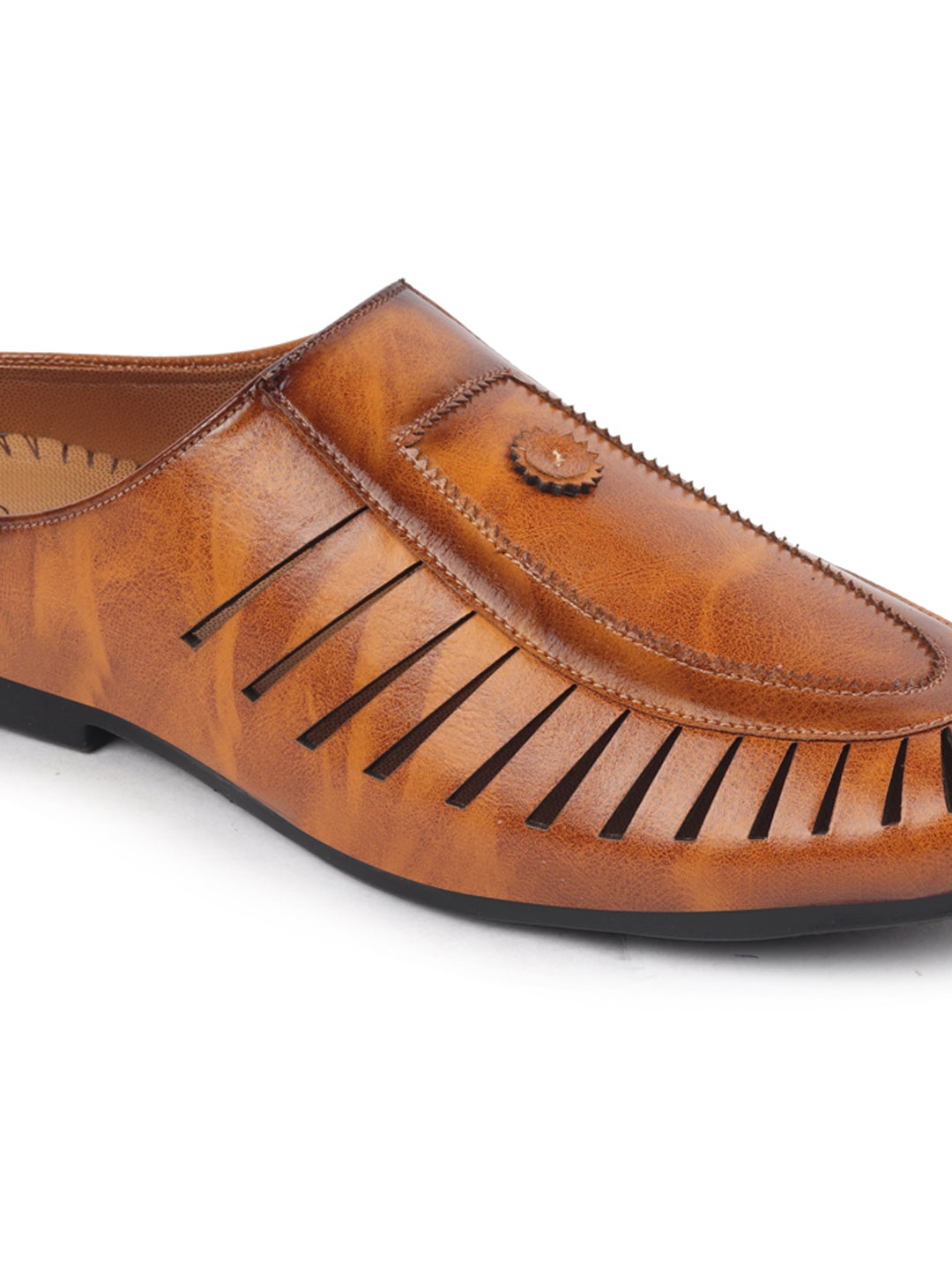 Men Tan Back Open Laser Cut Ethnic Juttis & Mojaris