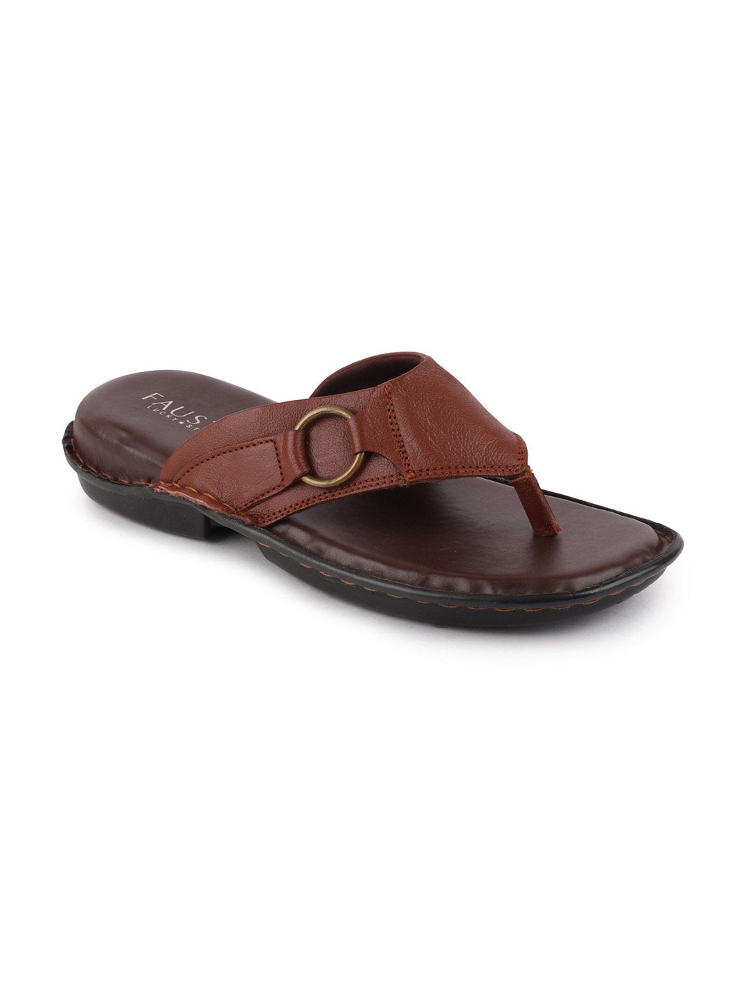 Men Tan Casual Leather Slip-On Outdoor Slippers