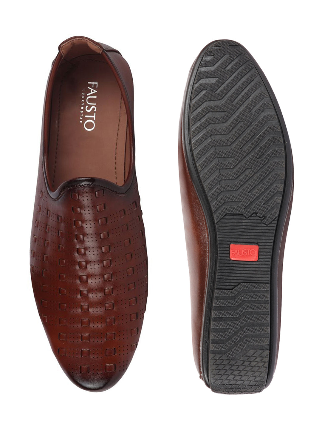 Men Tan Ethnic Slip-On Round Toe Jutis & Mojaris