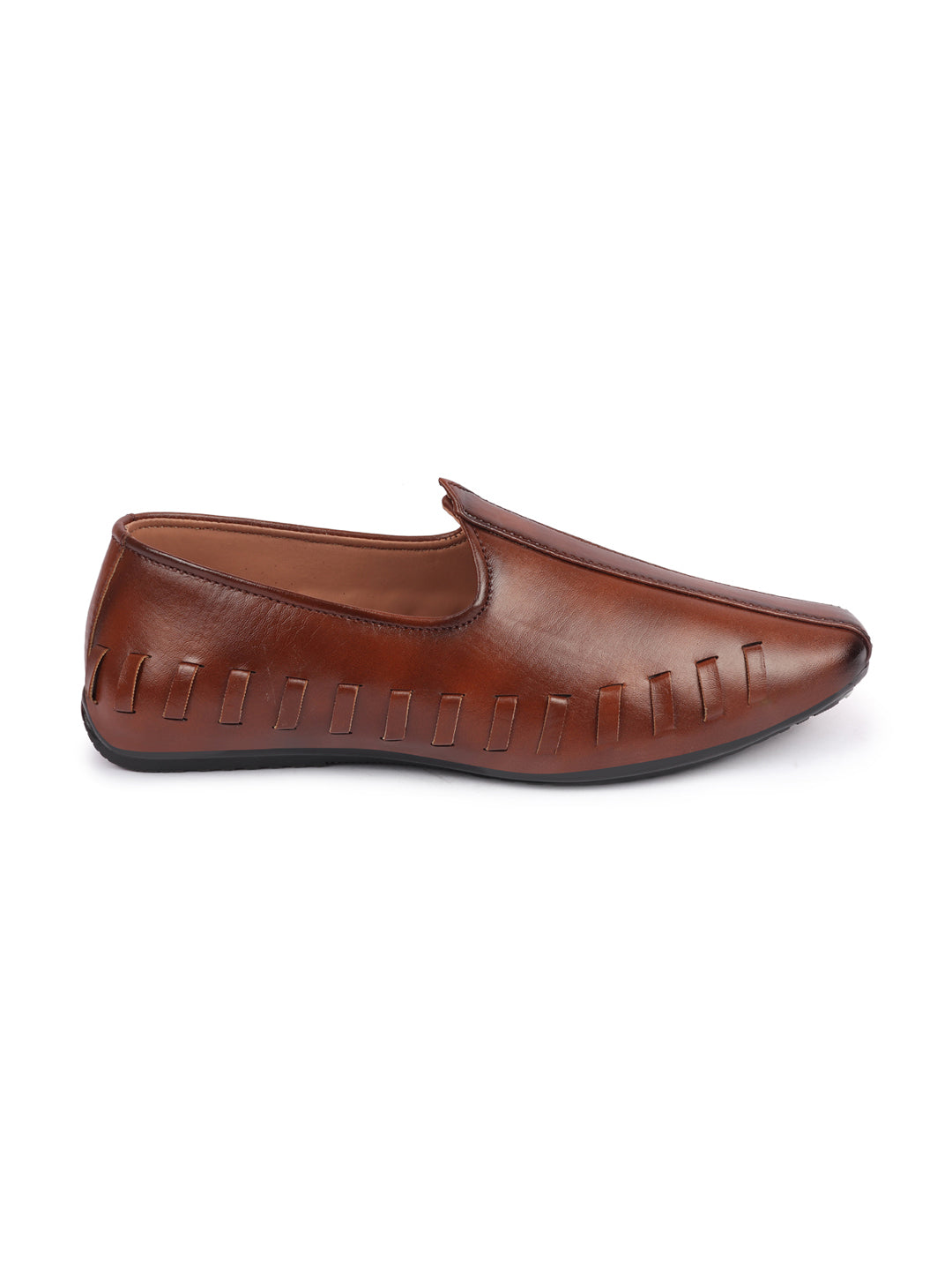 Men Tan Ethnic Slip-On Stitched Jutis & Mojaris