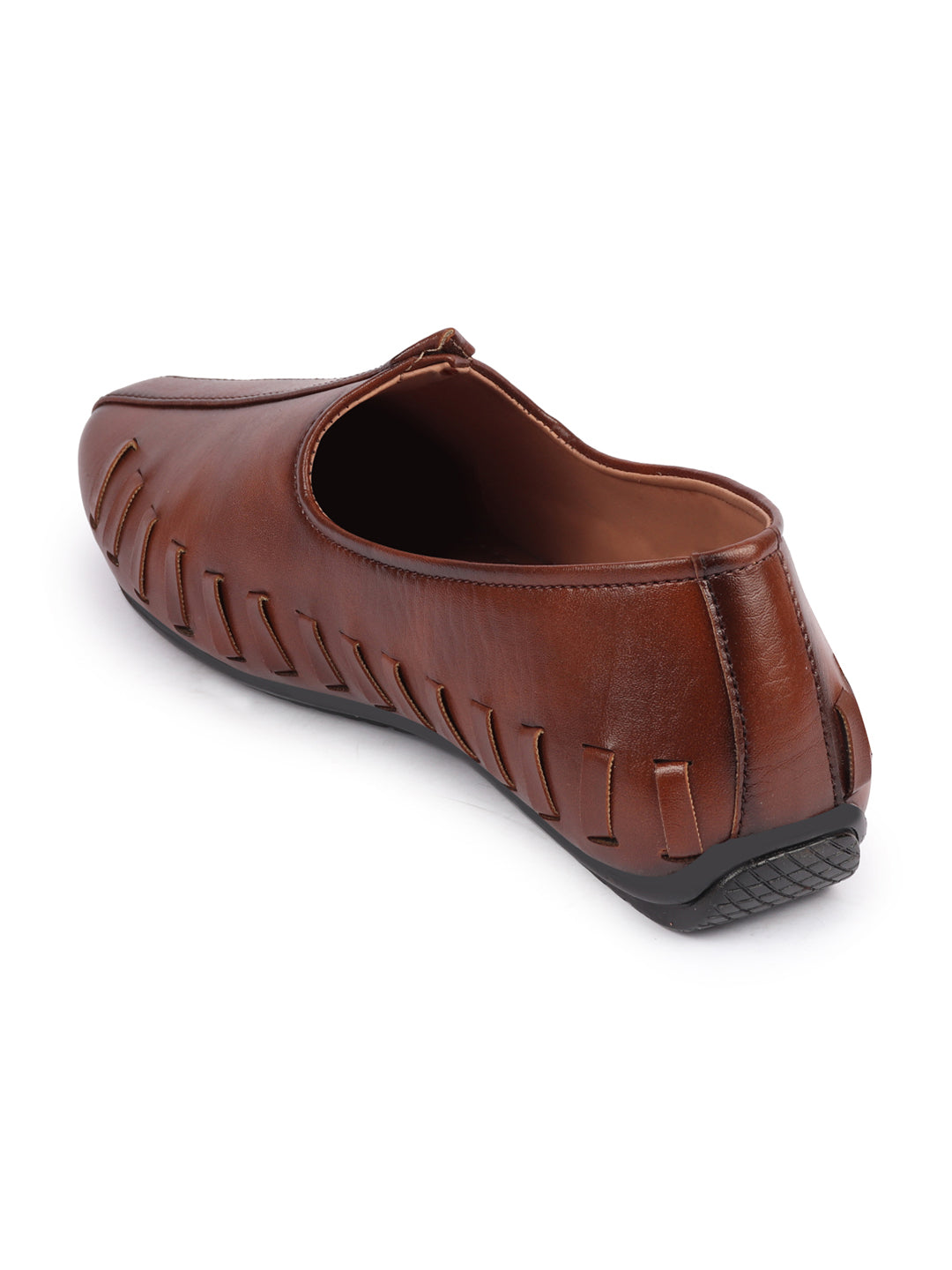 Men Tan Ethnic Slip-On Stitched Jutis & Mojaris