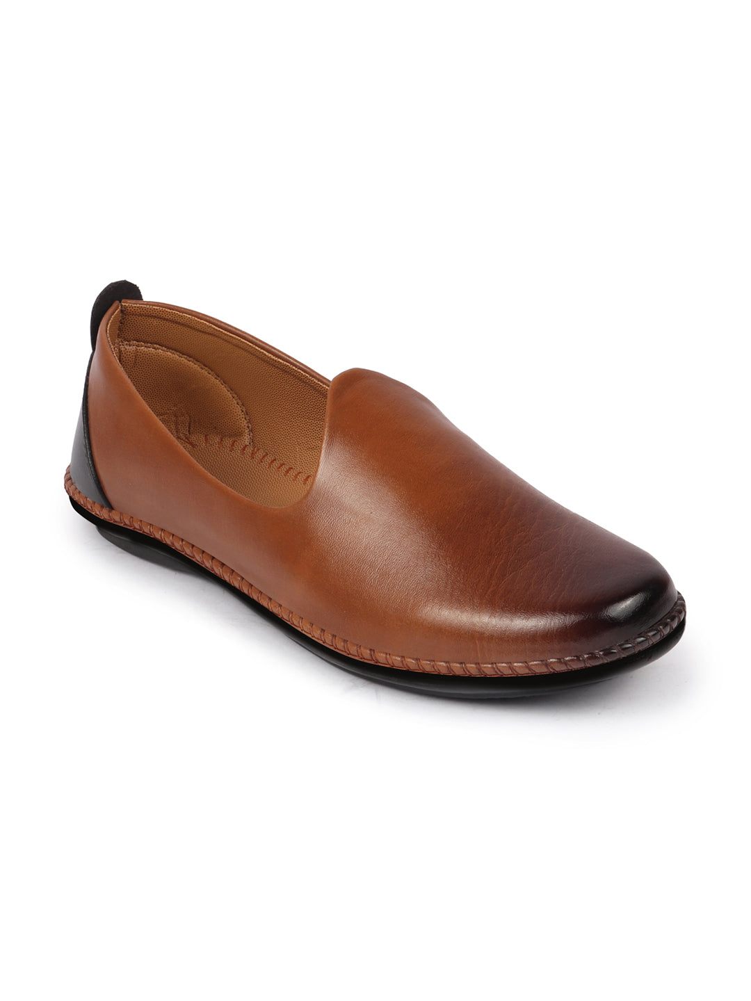 Men Tan Ethnic Slip On Stylish Stitched Jutis