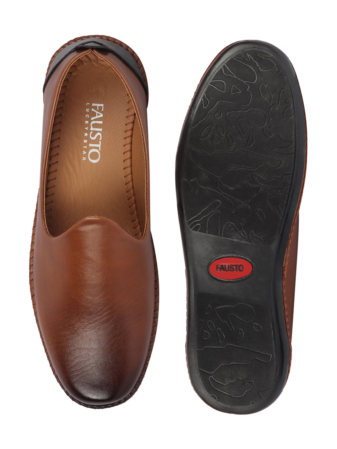 Men Tan Ethnic Slip On Stylish Stitched Jutis