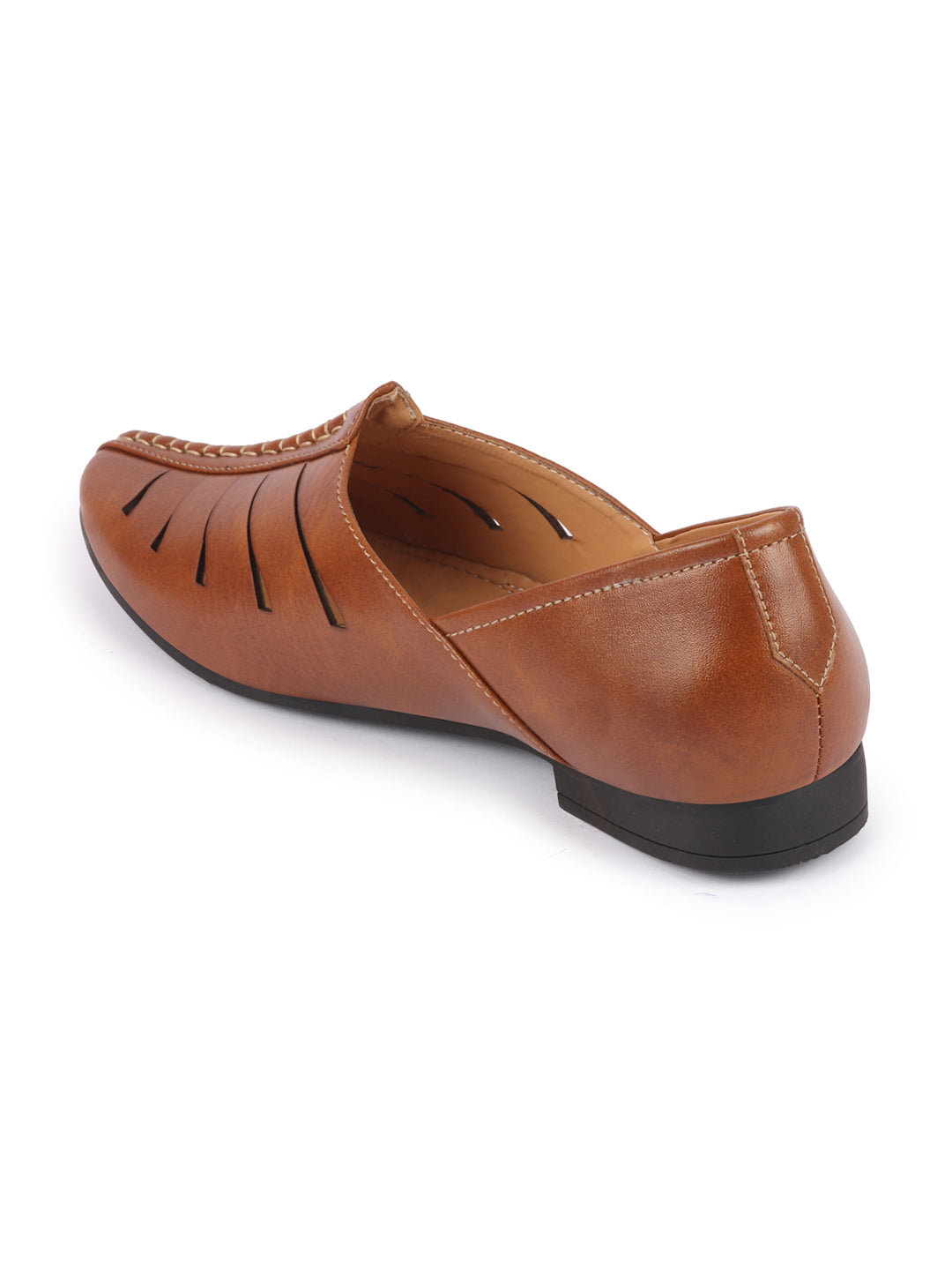 Men Tan Ethnic Wedding Party Laser Cut Design Slip On Juttis and Mojaris