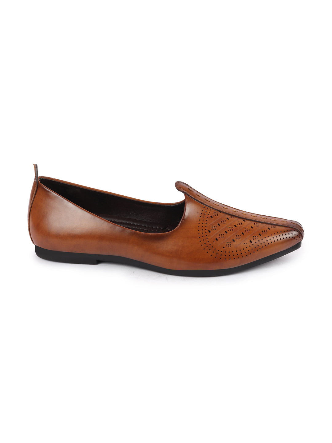 Men Tan Laser Cut Design Ethnic Slip On Wedding Juttis and Mojaris