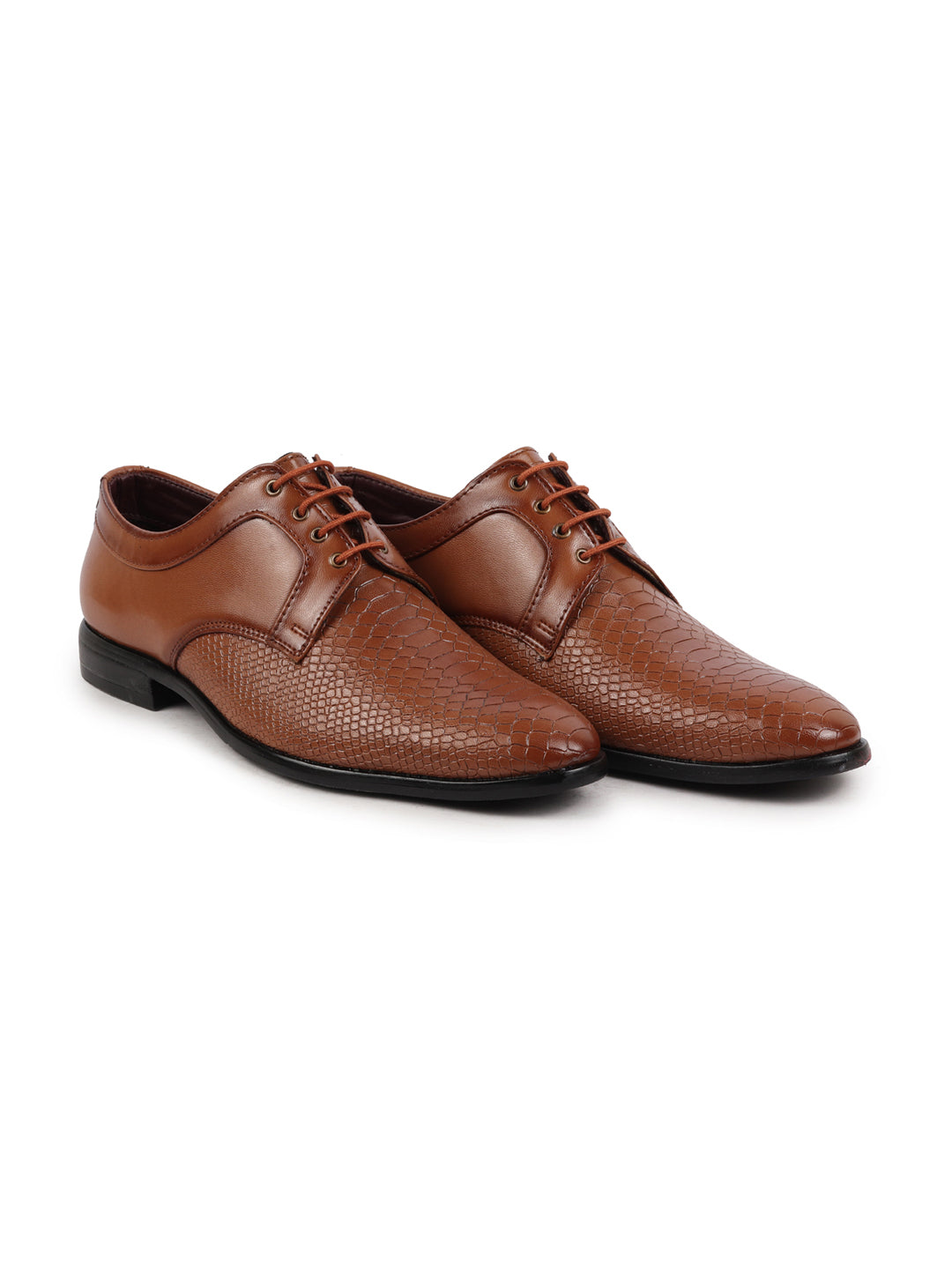 Men Tan Leopard Textured Derby Formal Lace Up Shoes For Office|Work|Wedding|Party