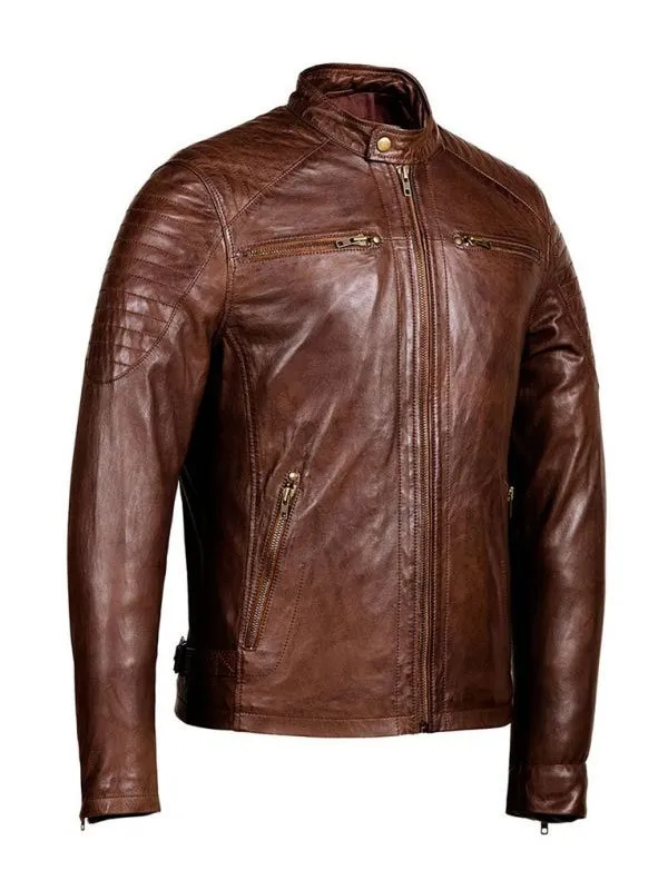 Men’s Distressed Brown Biker Leather Jacket