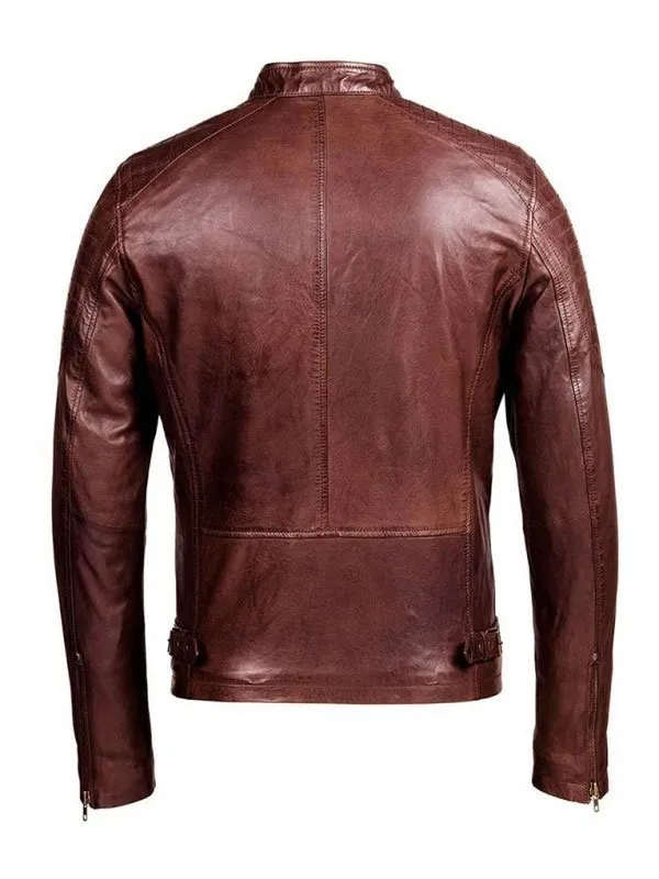 Men’s Distressed Brown Biker Leather Jacket