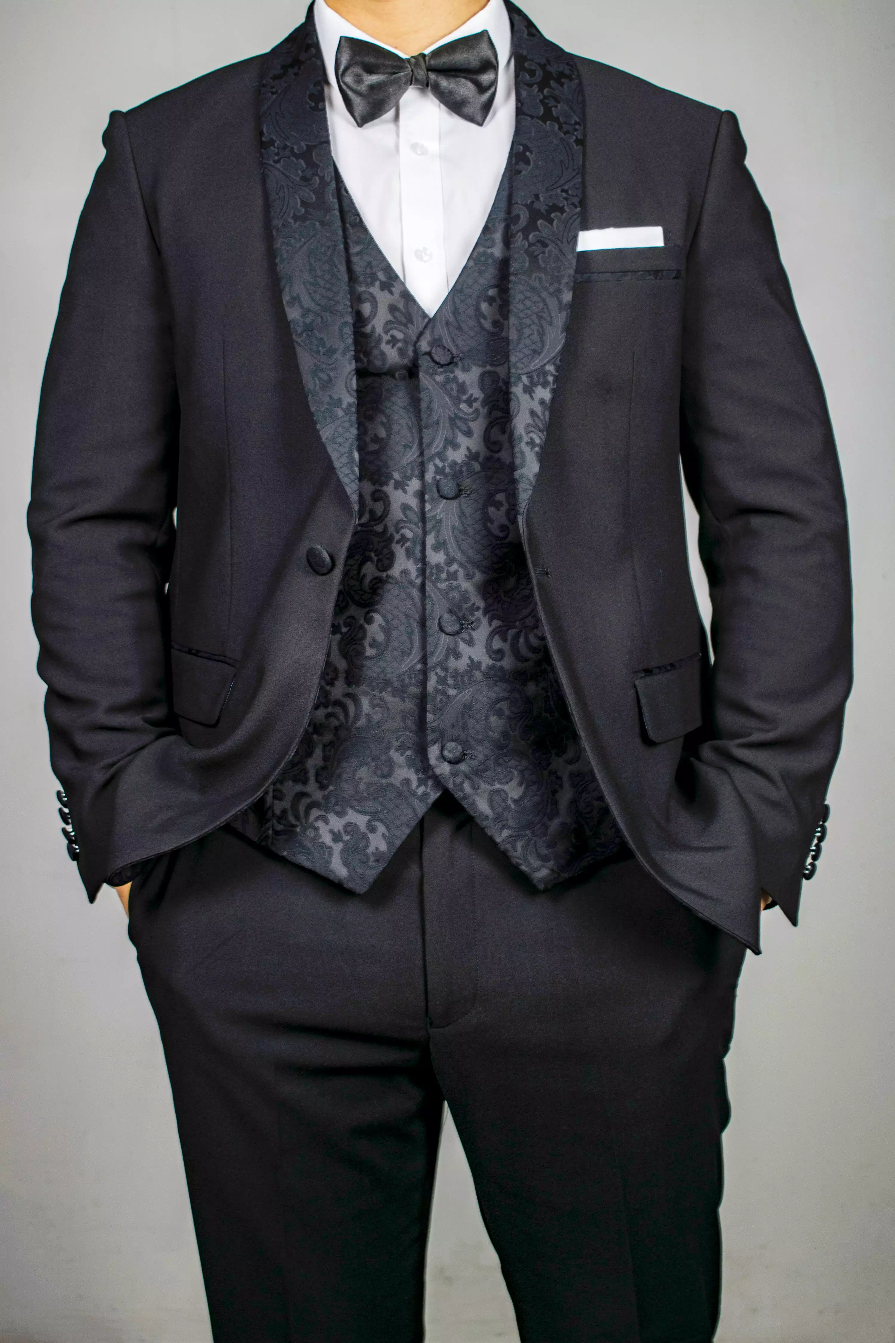 Men's Black Tuxedo Jacket with Embroidery Lapel