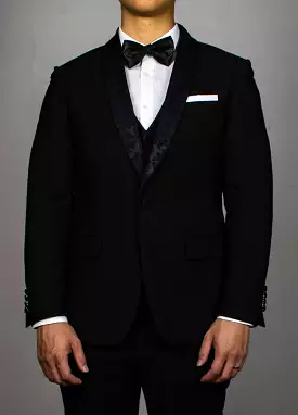 Men's Black Tuxedo Jacket with Embroidery Lapel