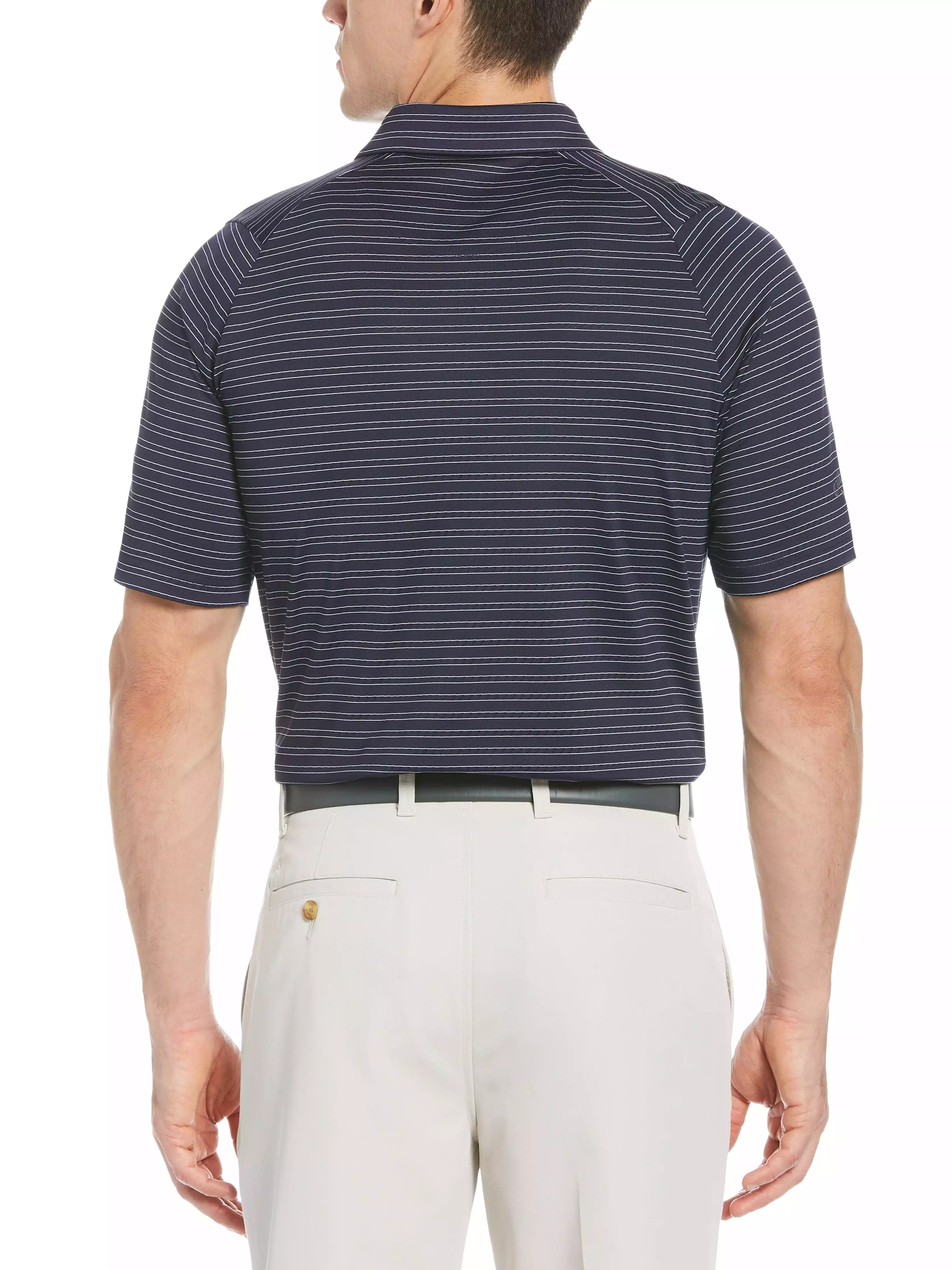 Mens Fine Line Ventilated Stripe Polo Shirt