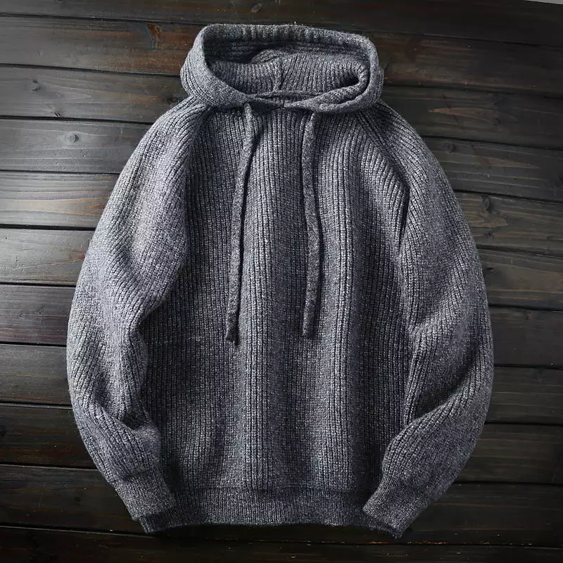 Mens Hoodie Sweaters Wool and Wool Blended Pull Over Hoody Sweater