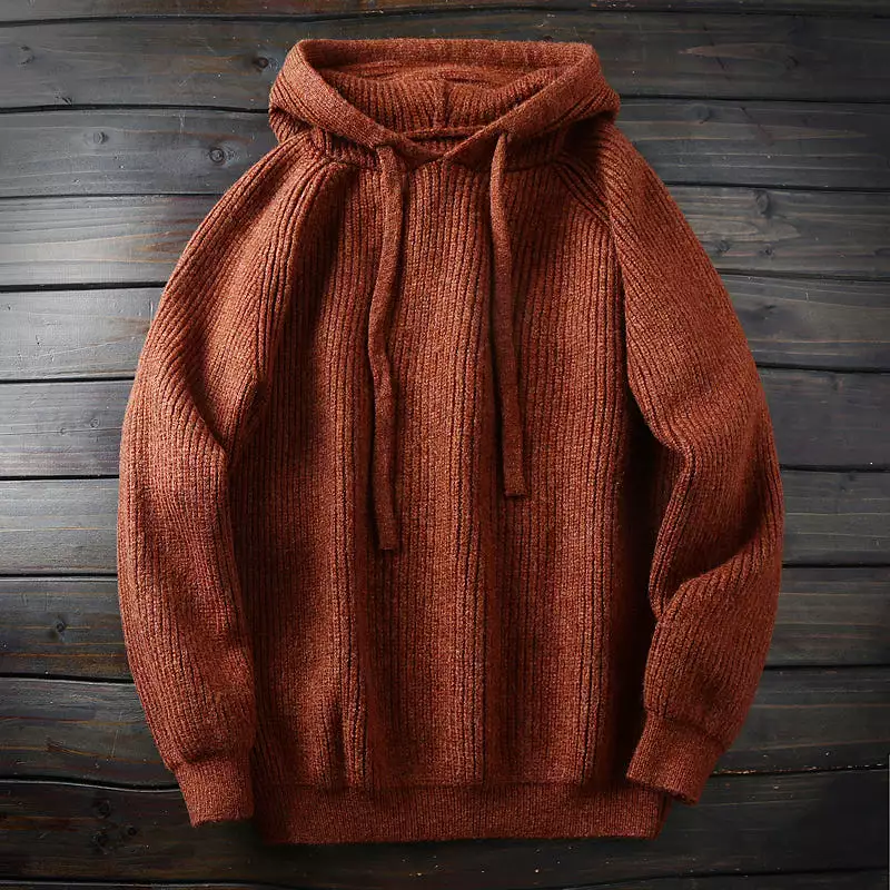 Mens Hoodie Sweaters Wool and Wool Blended Pull Over Hoody Sweater