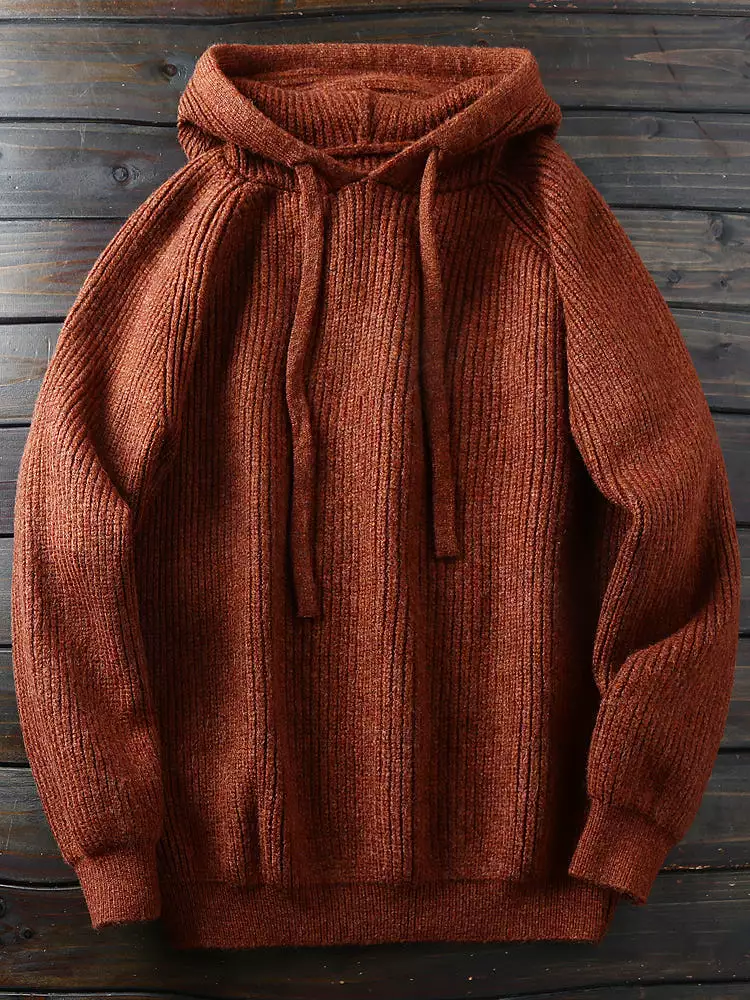 Mens Hoodie Sweaters Wool and Wool Blended Pull Over Hoody Sweater