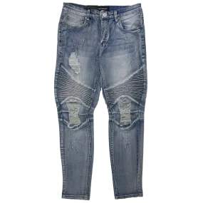 Men's Premium Distressed Blue Wash Distressed Denim Jeans