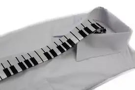 Mens White & Black Piano Keys 5cm Skinny Neck Tie