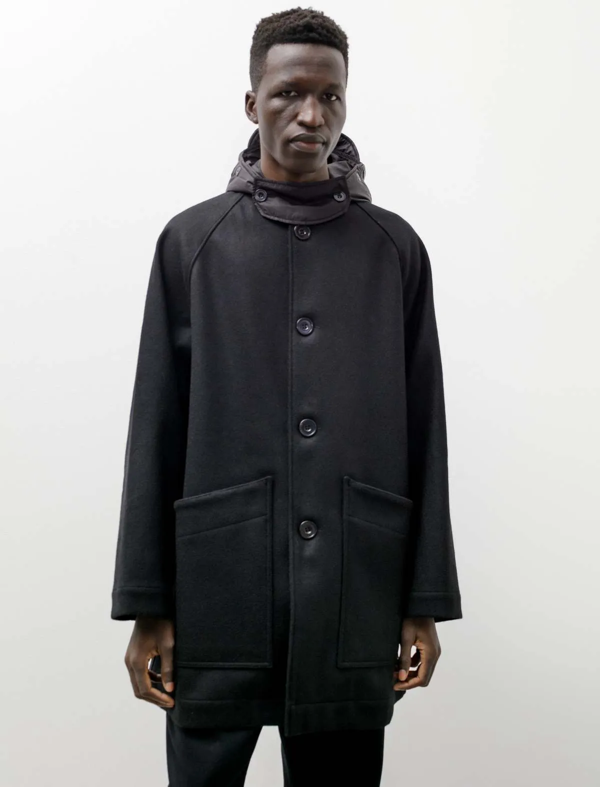 Mevi Wool Melton Nylon Coat - Black