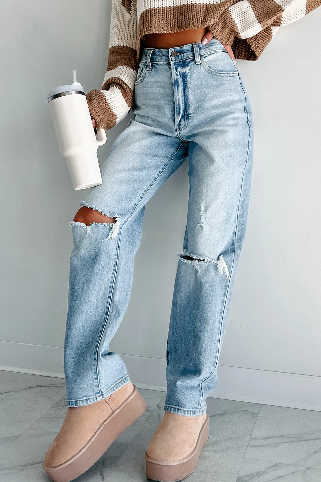 Monty High Rise Distressed Cello Dad Jeans (Light Denim)