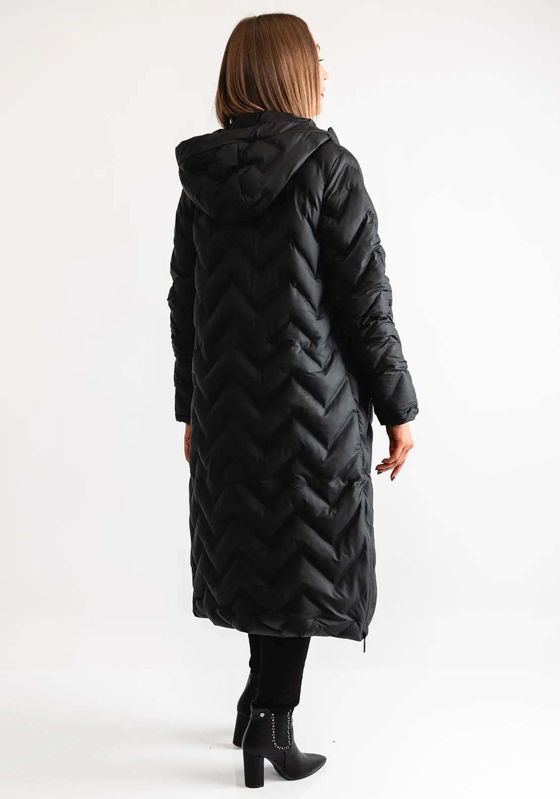 Normann Technical Down Padded Long Coat, Black