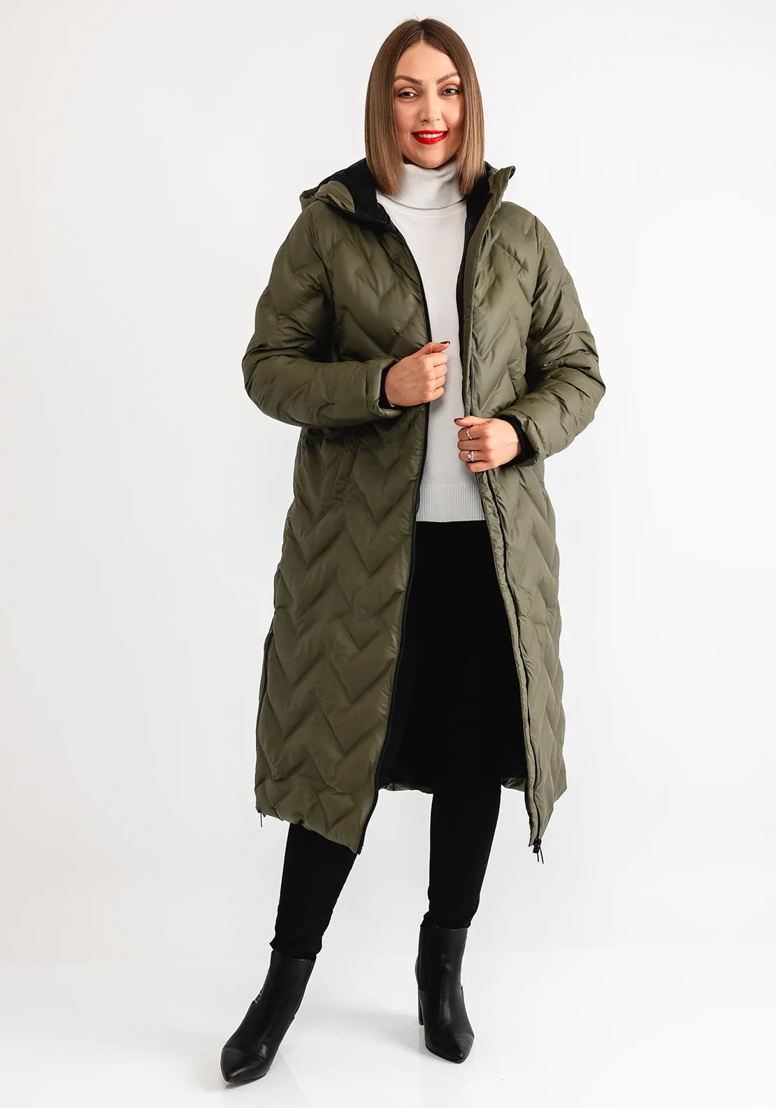 Normann Technical Down Padded Long Coat, Green