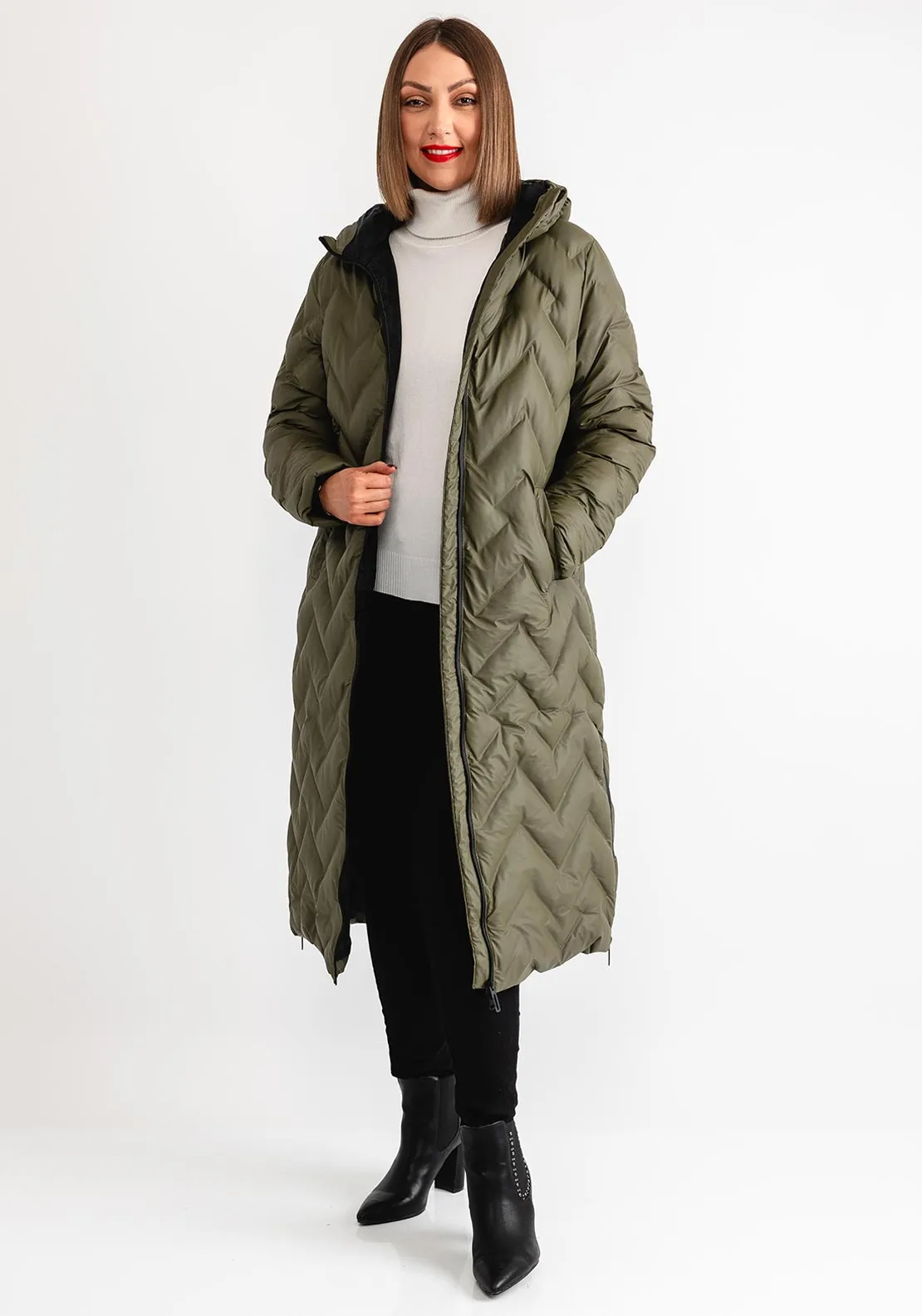 Normann Technical Down Padded Long Coat, Green