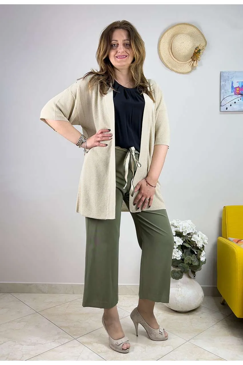 Pantalone cropped con cintura taglie comode