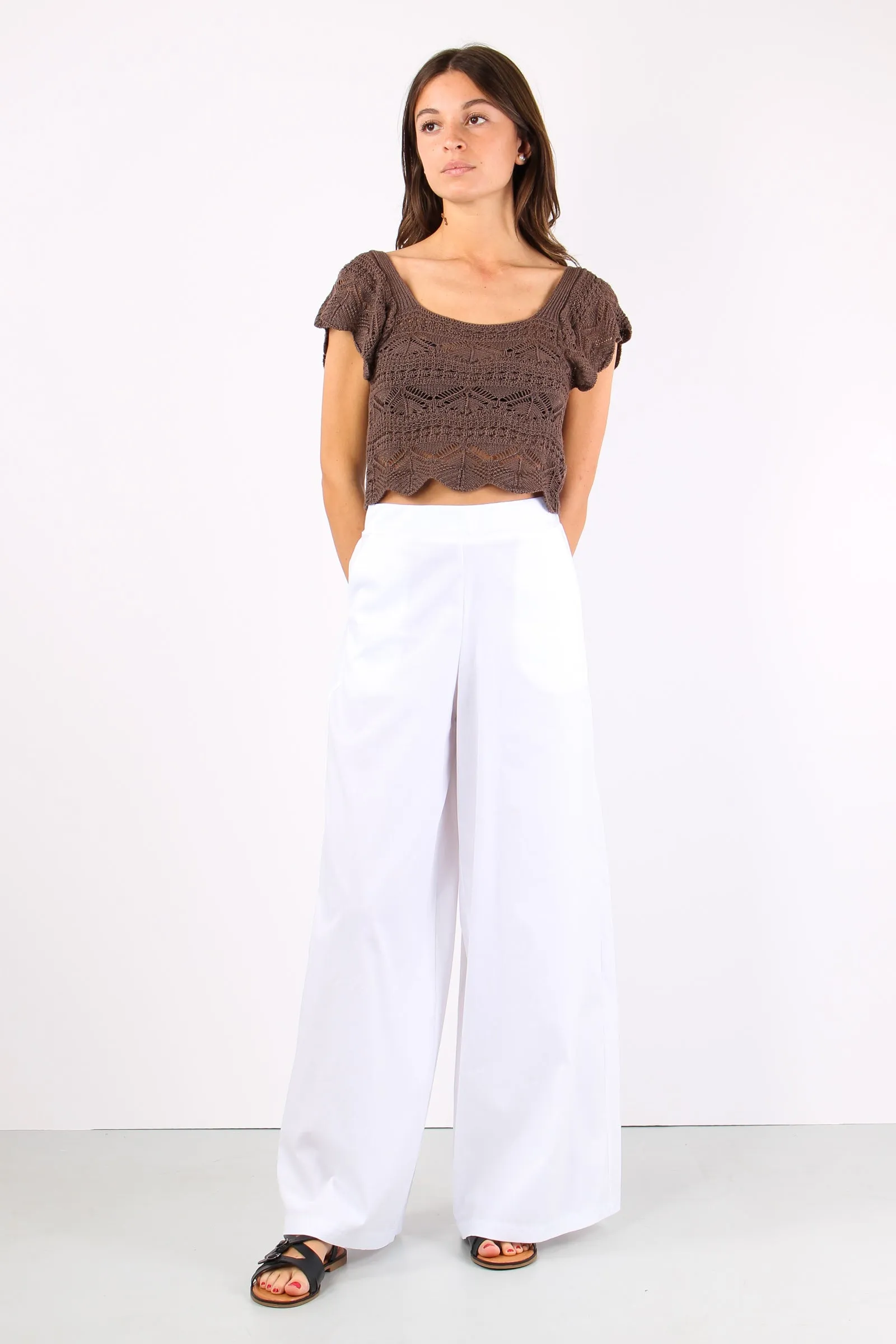 Pantalone Cropped Elastico Bianco