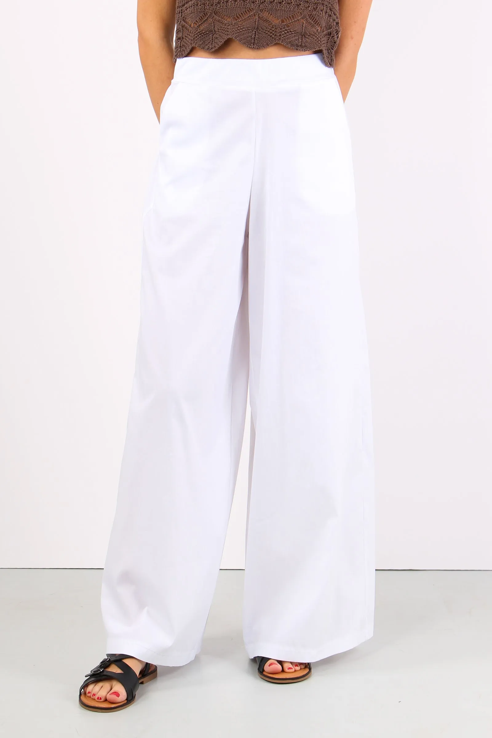 Pantalone Cropped Elastico Bianco