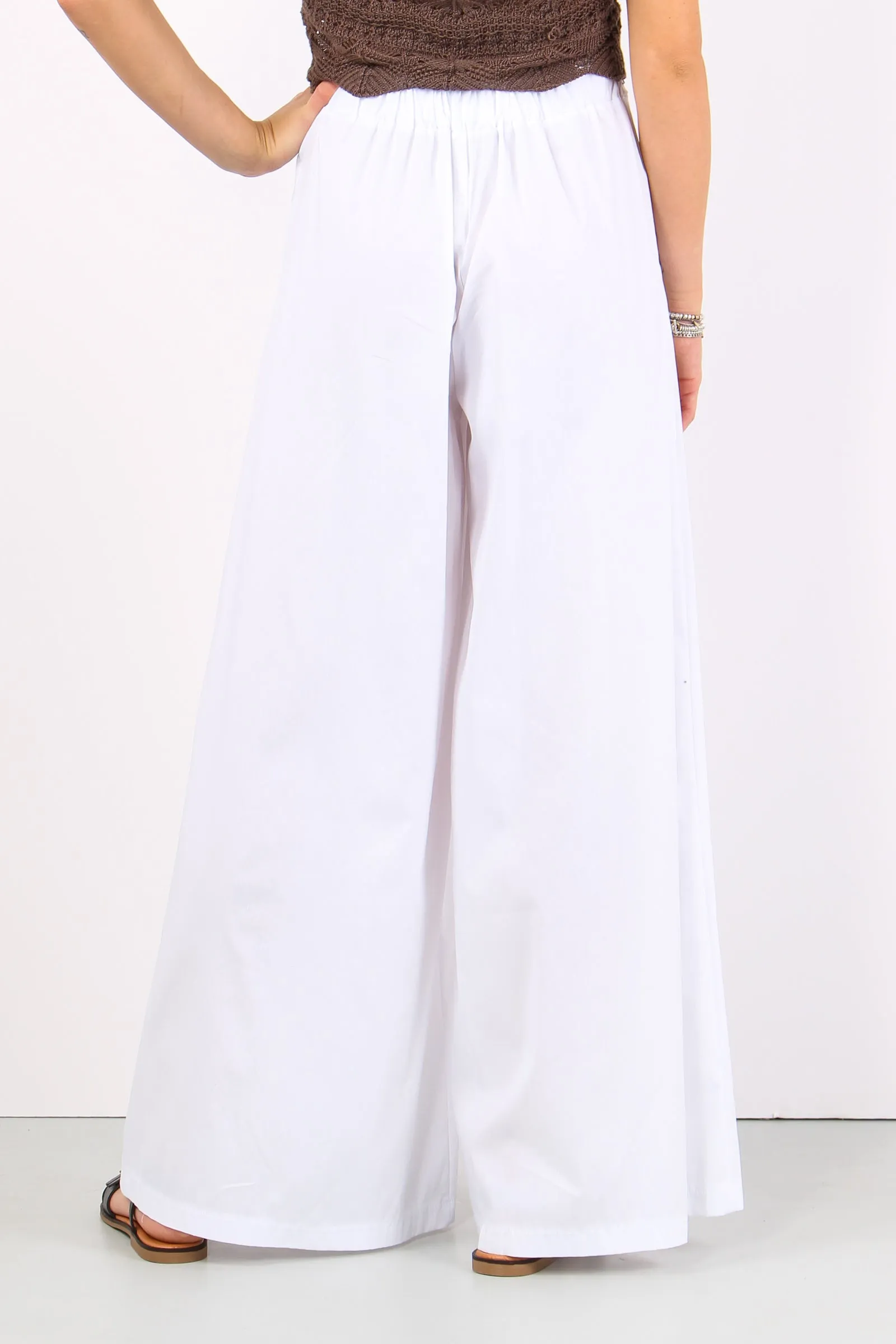 Pantalone Cropped Elastico Bianco