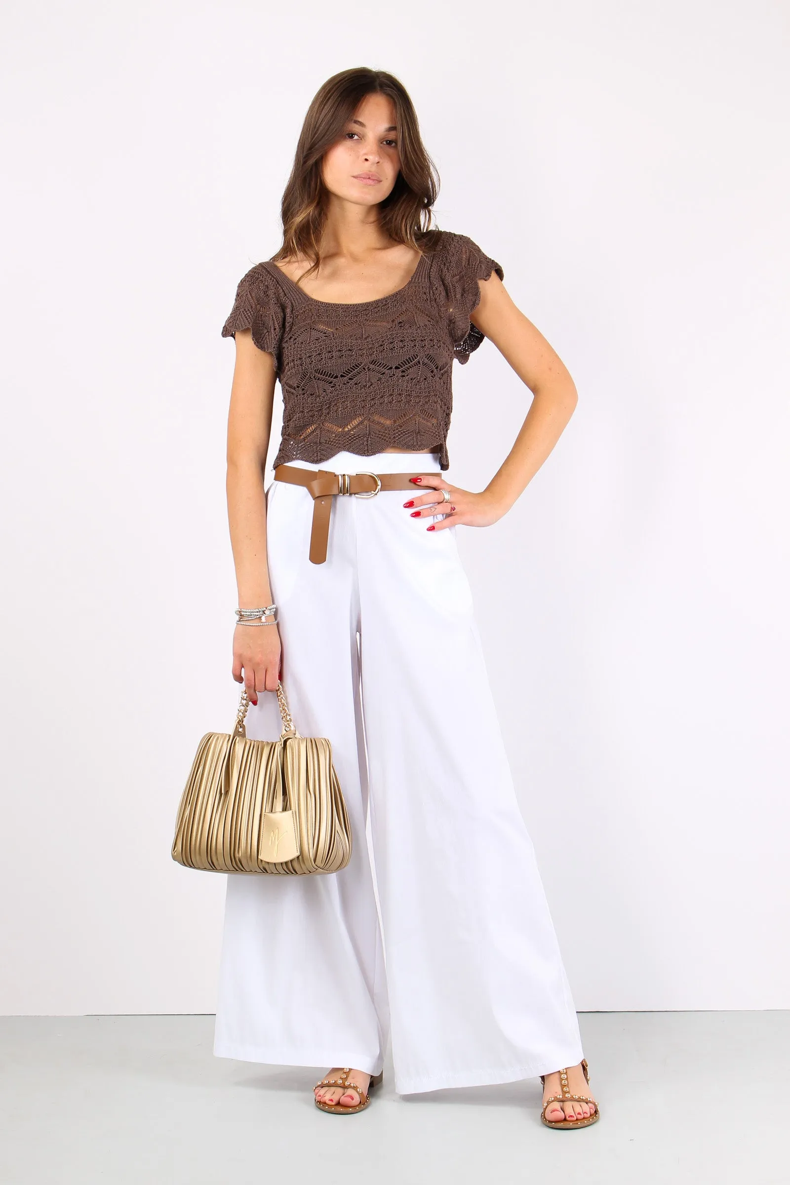 Pantalone Cropped Elastico Bianco