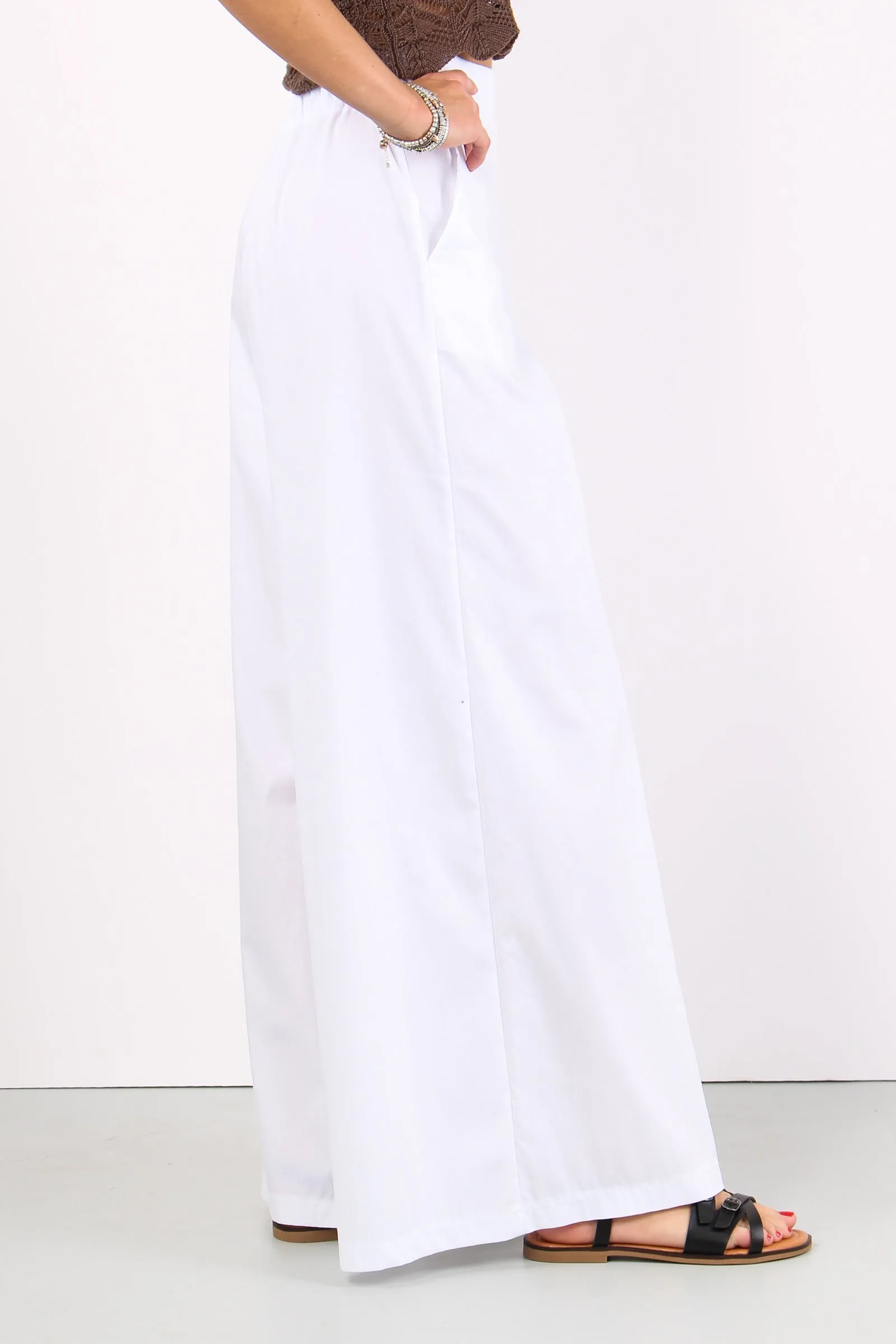 Pantalone Cropped Elastico Bianco