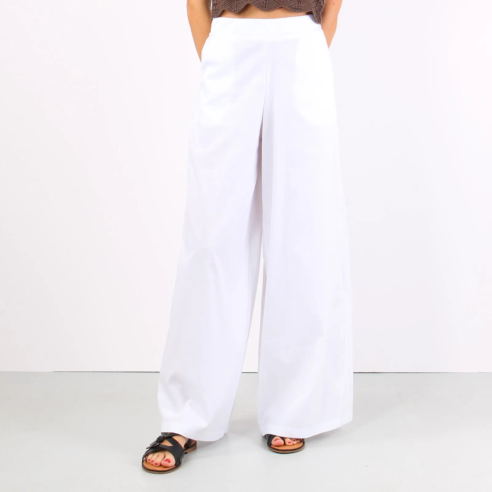 Pantalone Cropped Elastico Bianco