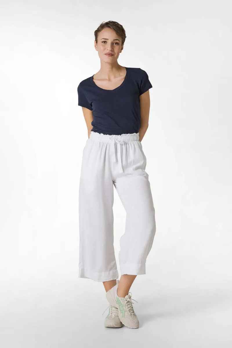 Pantalone cropped in twill tencel donna Bianco