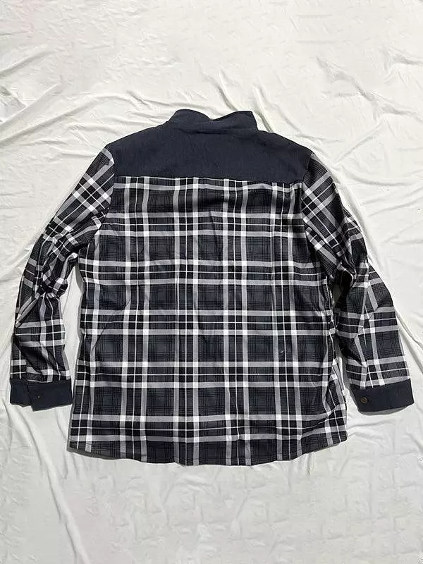 Patchwork Plaid Men Fleece Flannel Shirt