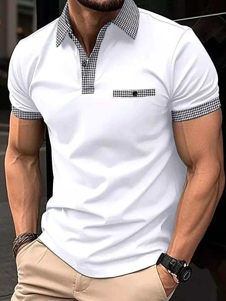 Plaid Collar Short-Sleeved Polo Shirt