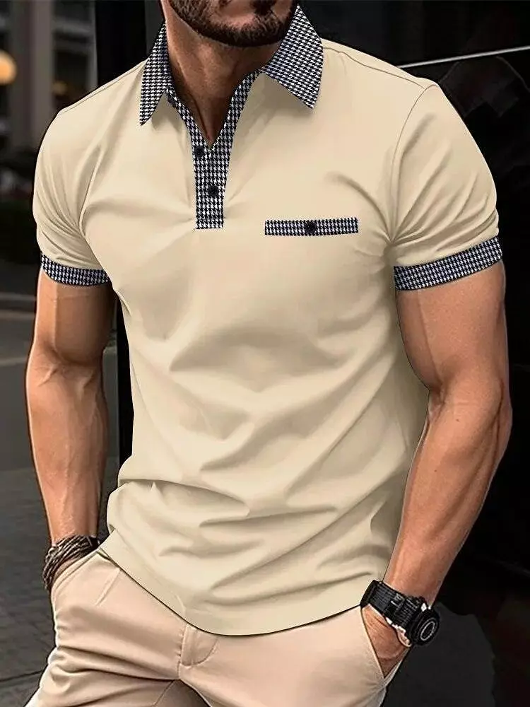 Plaid Collar Short-Sleeved Polo Shirt