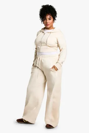 Plus Rib Insert Corset Detail Hoodie And Straight Leg Sweatpant Tracksuit