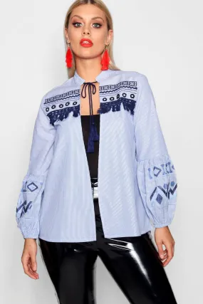 Plus Striped Embroidered Jacket