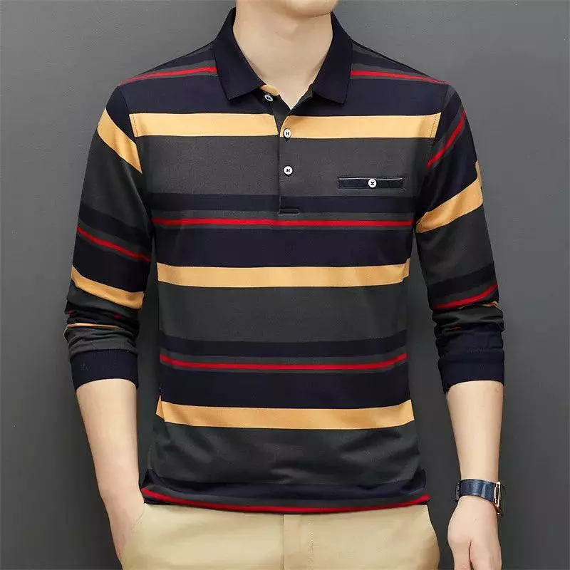 Polo Shirt Men 95% Cotton Long Sleeve Multi-color