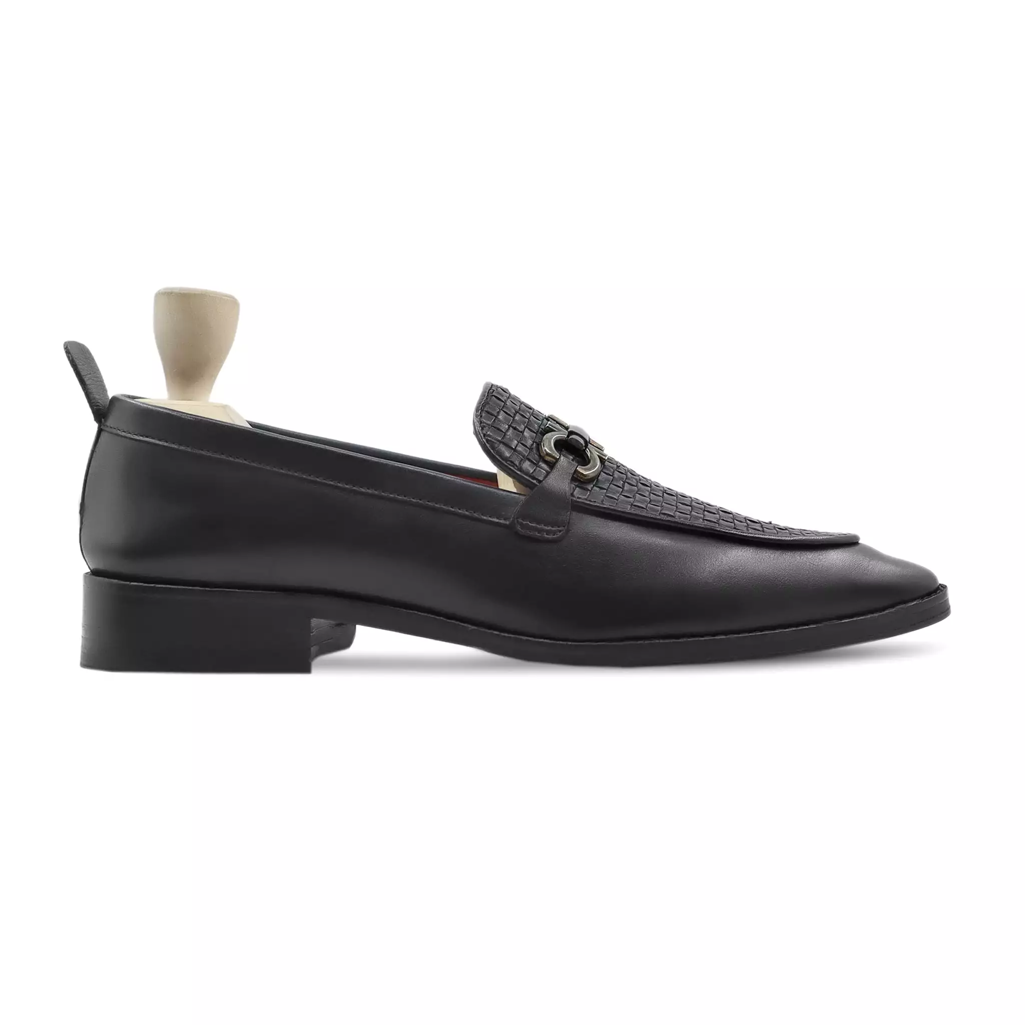 Polonix - Men's Black Calf And Handmade Woven Leather Loafer