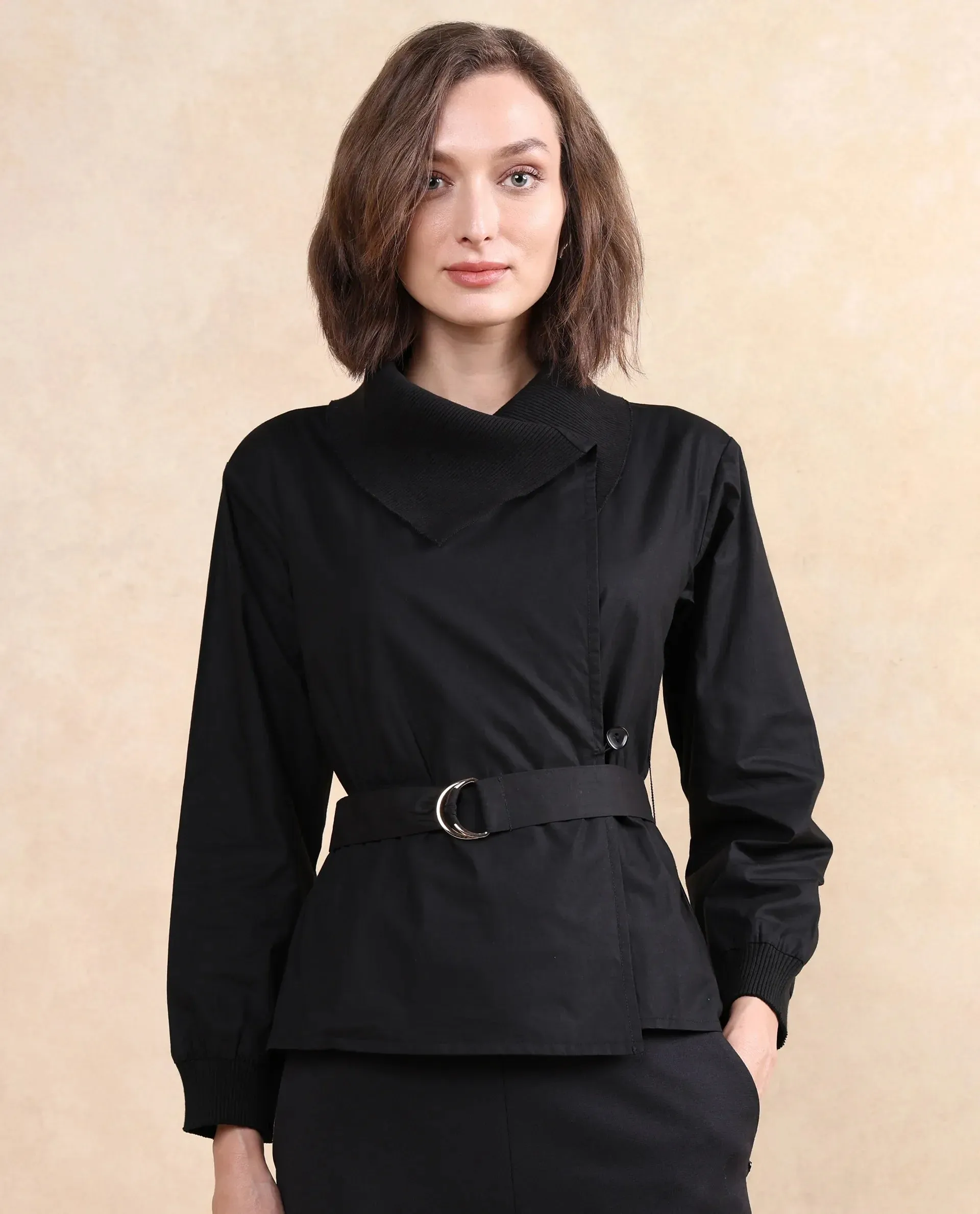 Rareism Women Tokat Black Plain Jacket