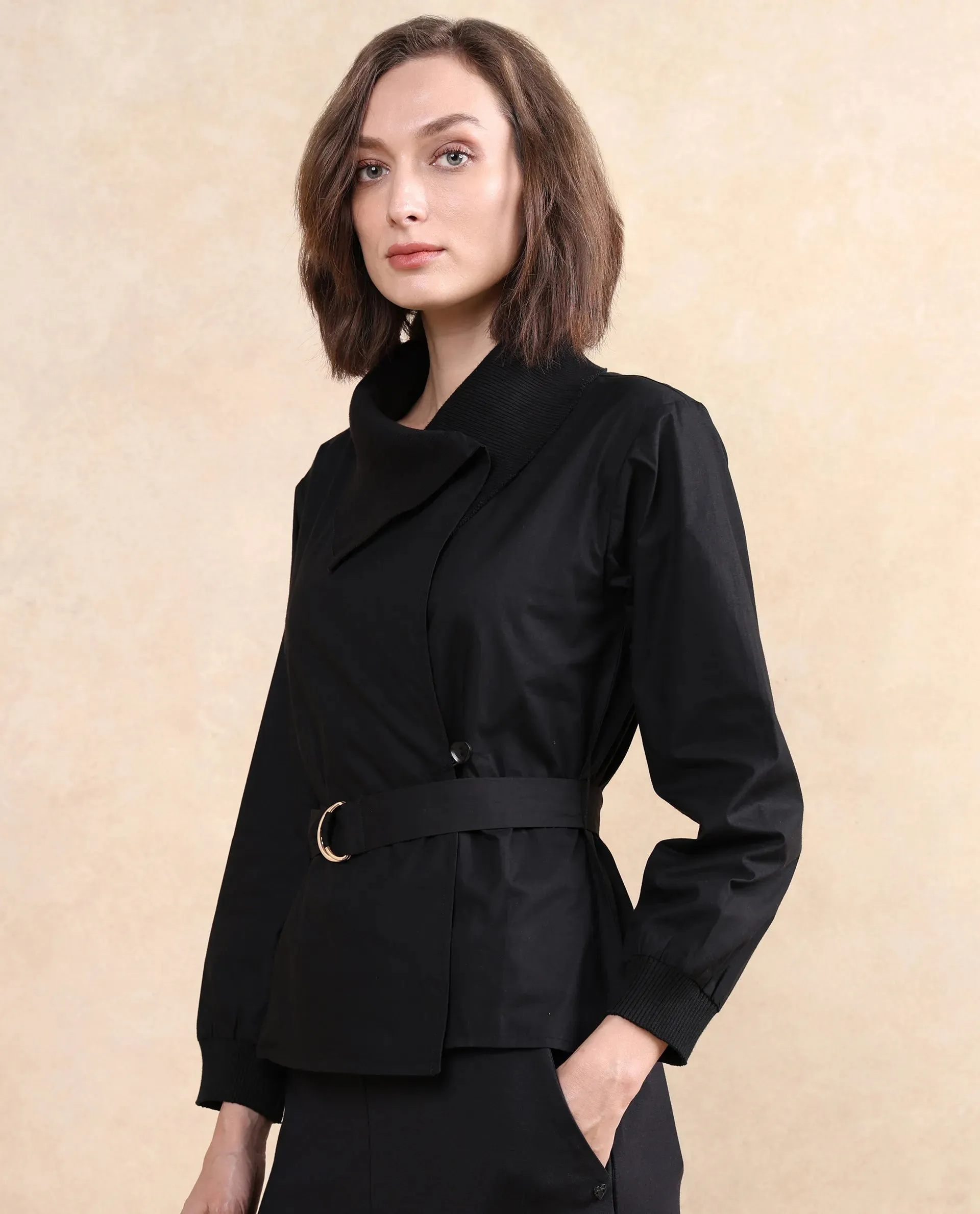 Rareism Women Tokat Black Plain Jacket