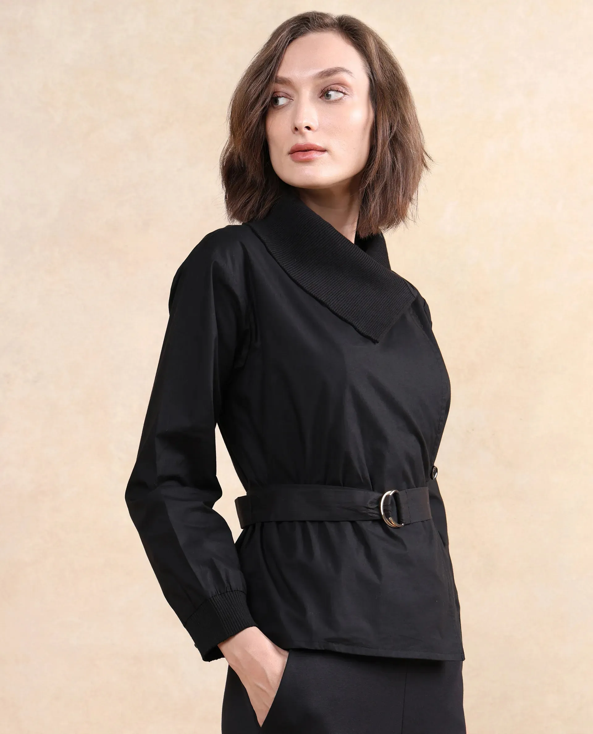 Rareism Women Tokat Black Plain Jacket