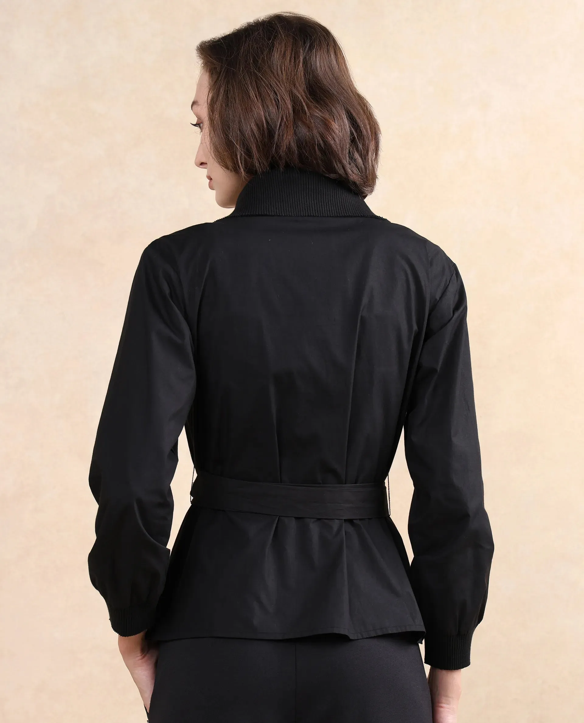 Rareism Women Tokat Black Plain Jacket