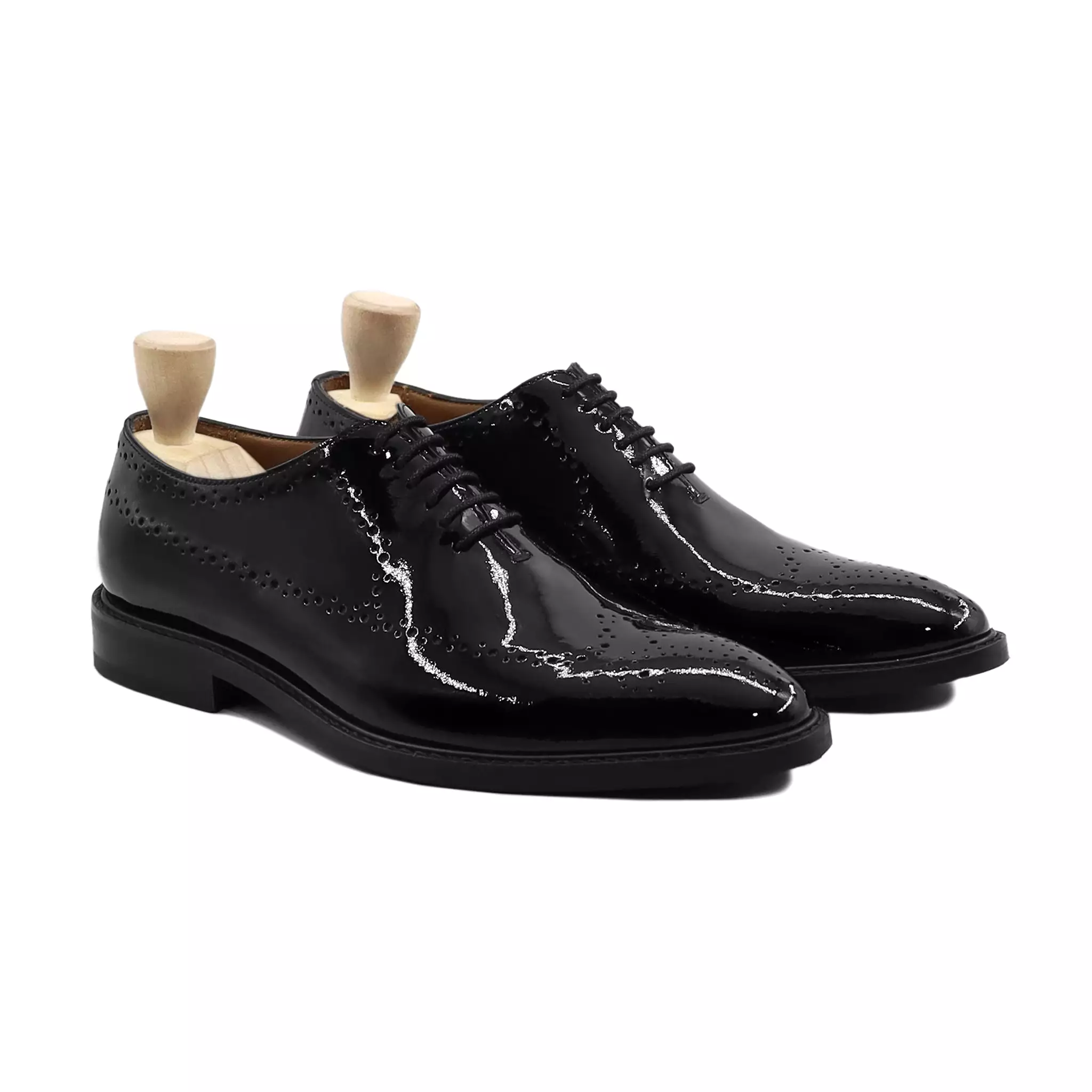 Rinio - Men's Black Patent Leather Wholcut Shoe