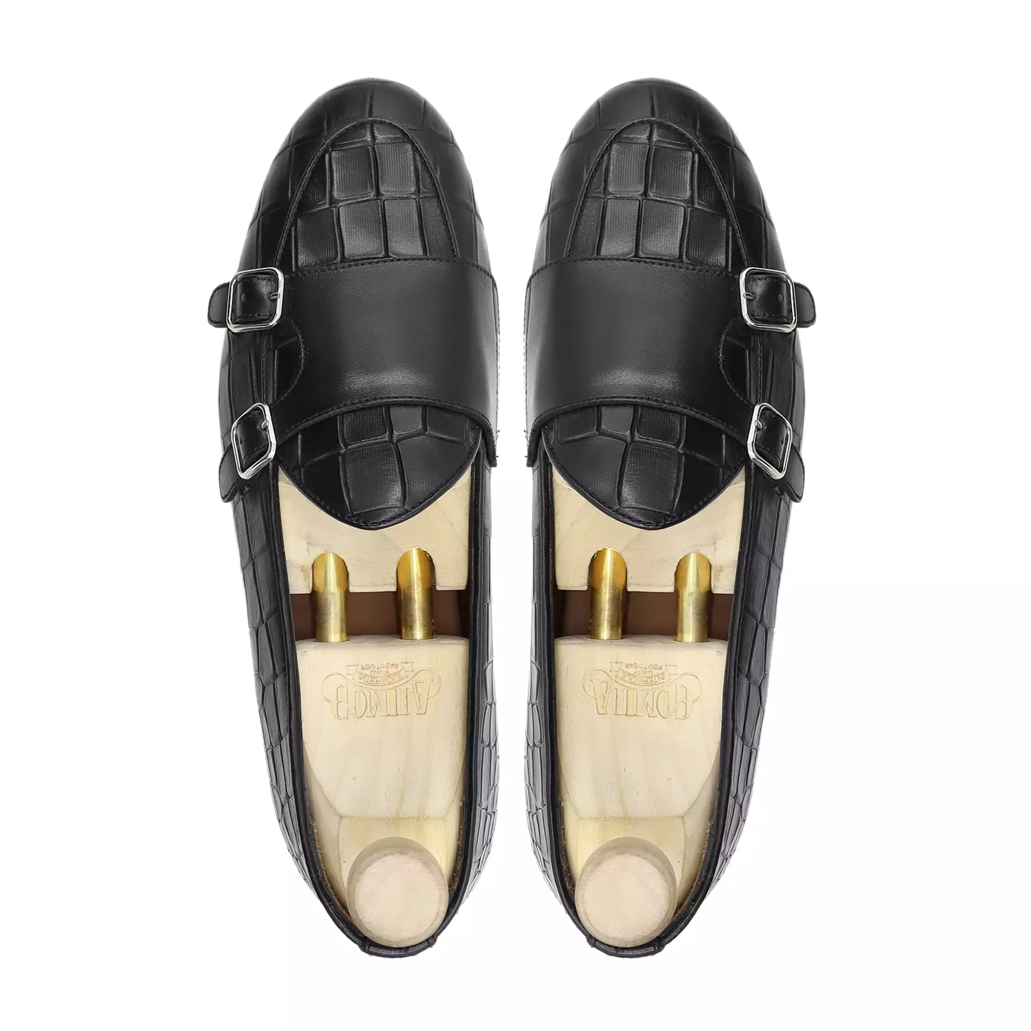 Septarian - Men's Black Calf And Printed Crocodile Leather Double Monkstrap