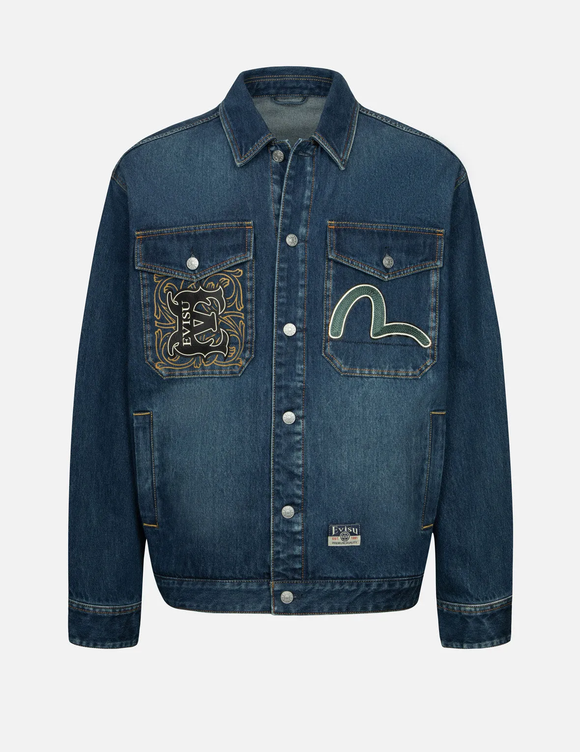 Sheridan Daicock Print and Seagull Embroidery Regular Fit Denim Shirt Jacket