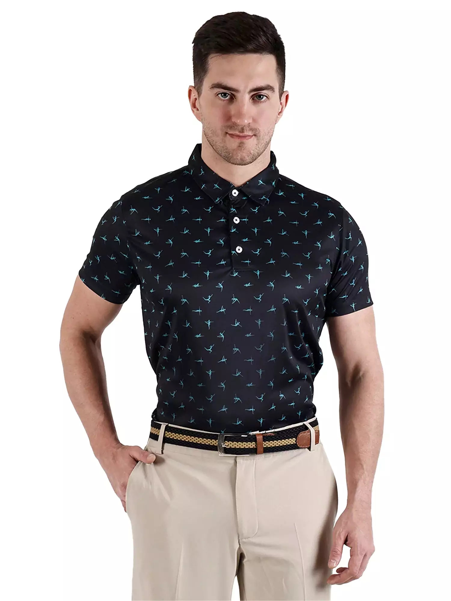 SIDUS Men's Black Printed Golf Polo